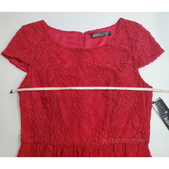 Cherry Red Lace Dress, Cap Sleeve, Wedding Guest, Prom, Dates, Valentine, NWT - Picture 8 of 13